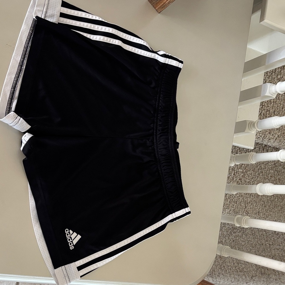 Adidas Black Athletic Shorts with White Stripes